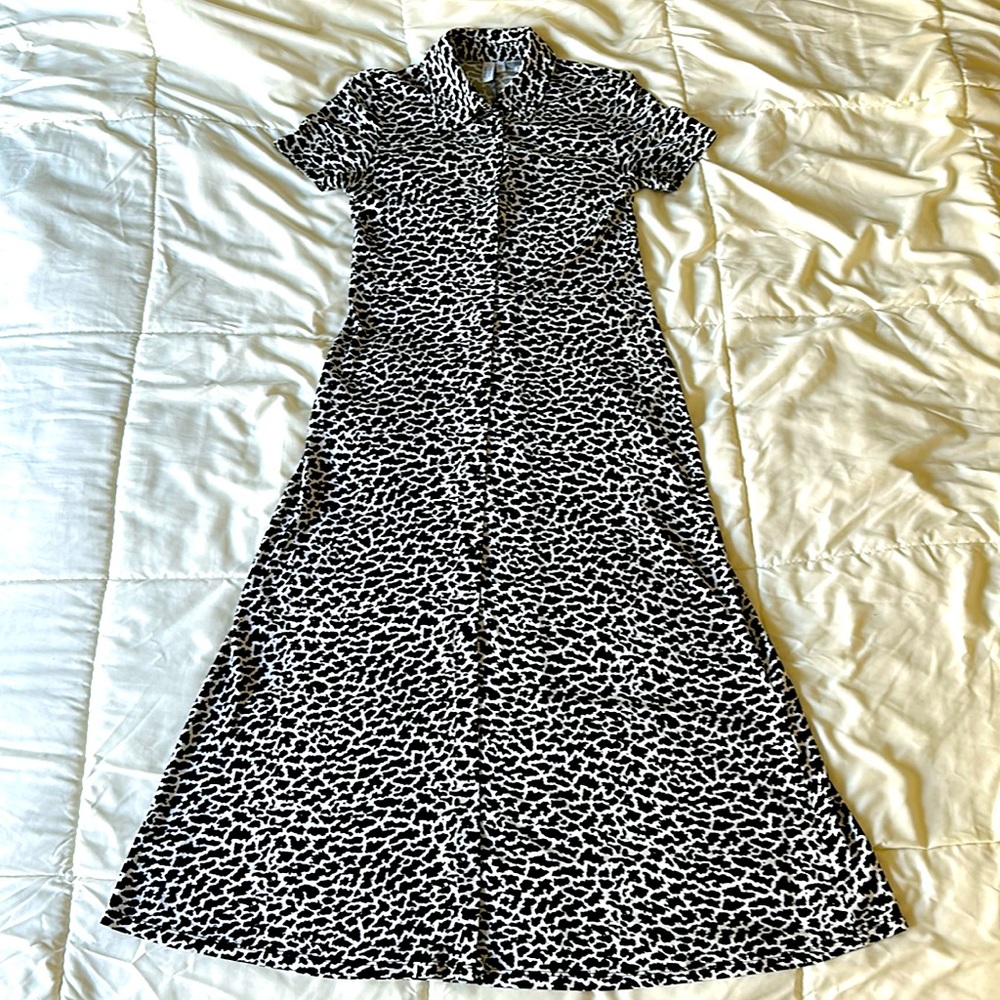 Animal print short sleeved shirt dress midi length